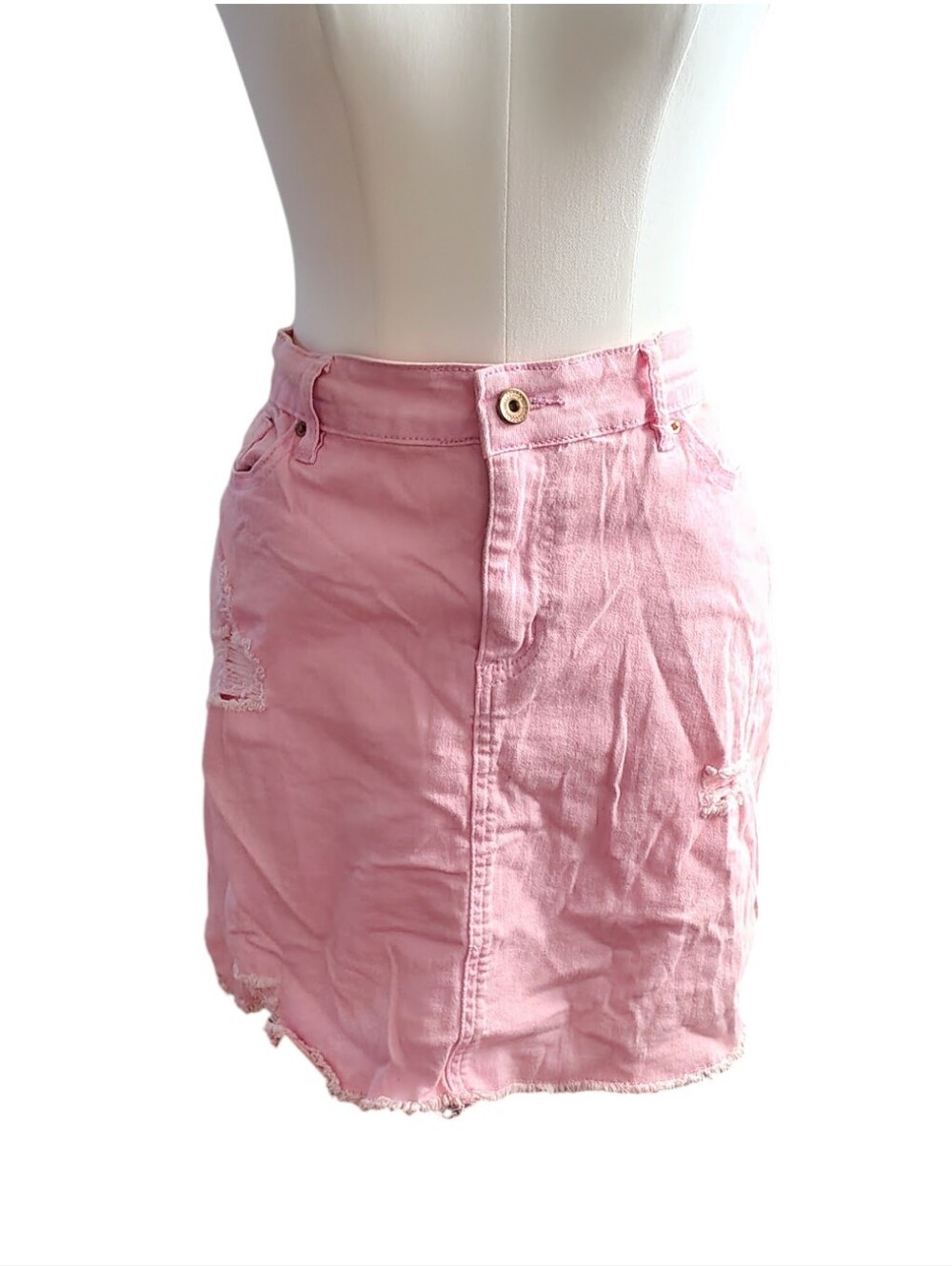 it's Bubblegum Pink Distressed Cotton Straight Line Mini Skirt Size 13 Juniors